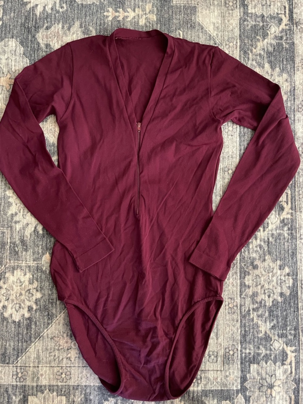 Vintage 70s 80s Dance wear Long Sleeve Zip front Burgundy Bodysuit Leotard M